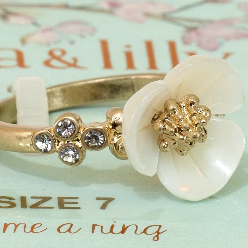 Flower Ring with Crystal Accents